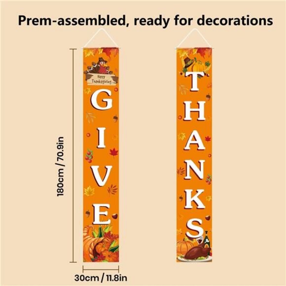 GIVE THANKS Banner Porch Door Sign Autumn Fall Welcome Banner For Indoor Outdoor - Picture 2 of 8